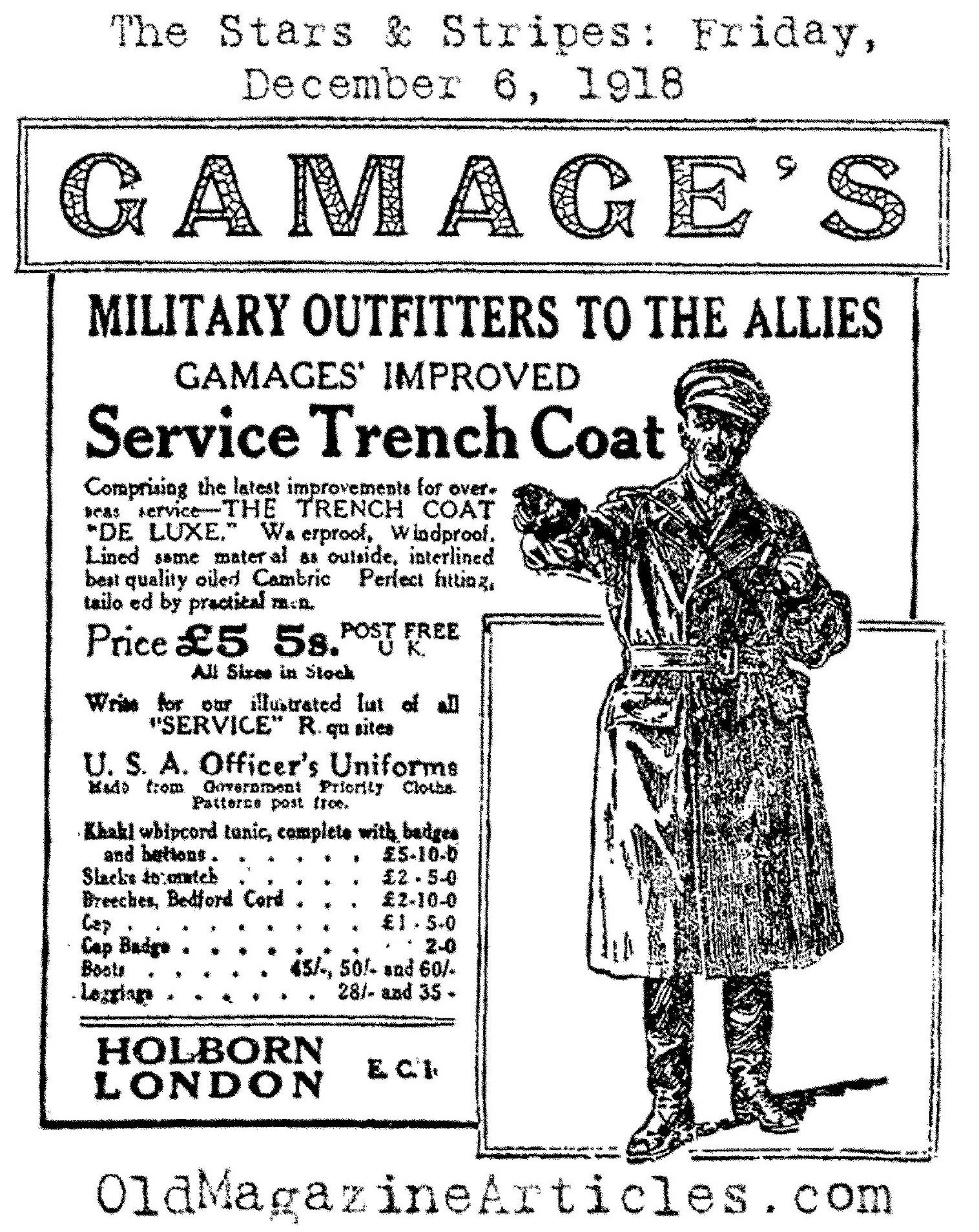 Trench Coat by Gamage  (The Stars and Stripes, 1918)